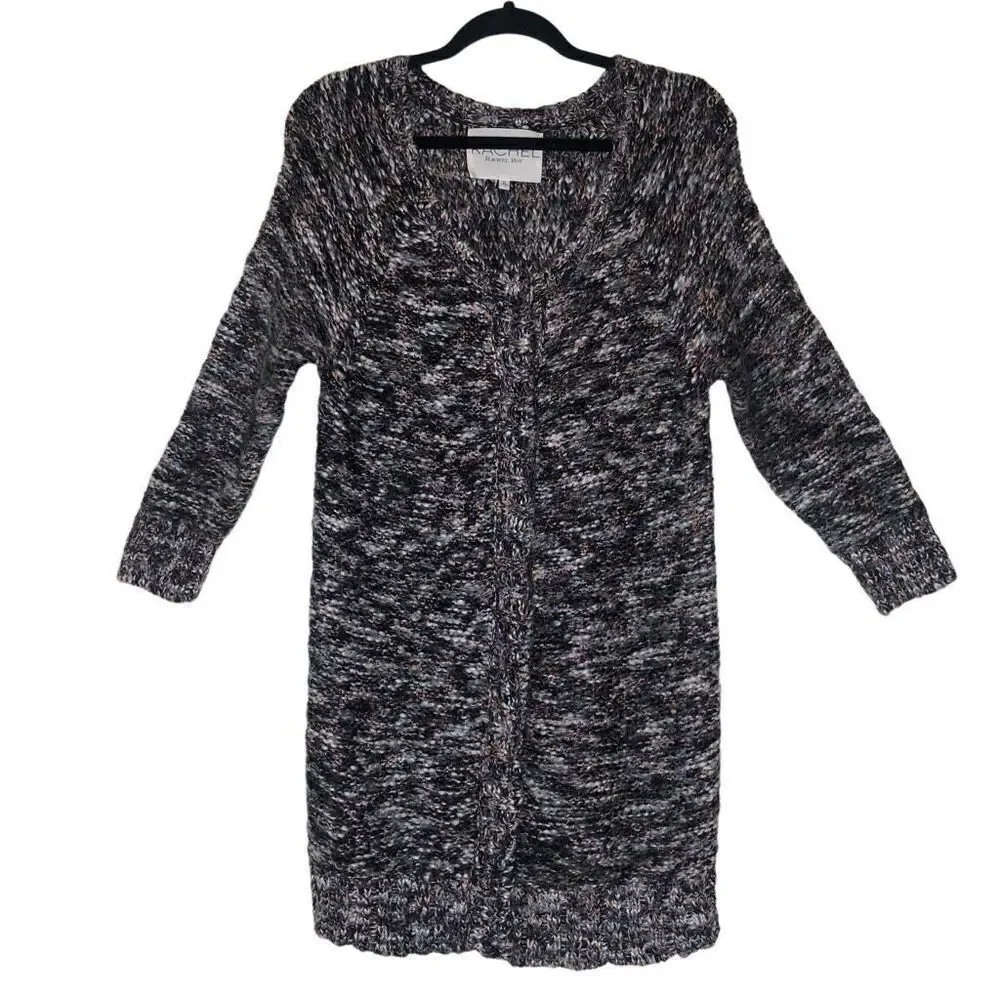 Rachel Rachel Roy Black & Pink Wool Blend Chunky Knit Sweater Coat Size M